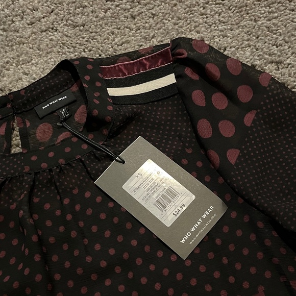 Black & Purple Polka Dot Long Sleeve Blouse - Sheer - Pullover - Size: XS - Picture 3 of 7